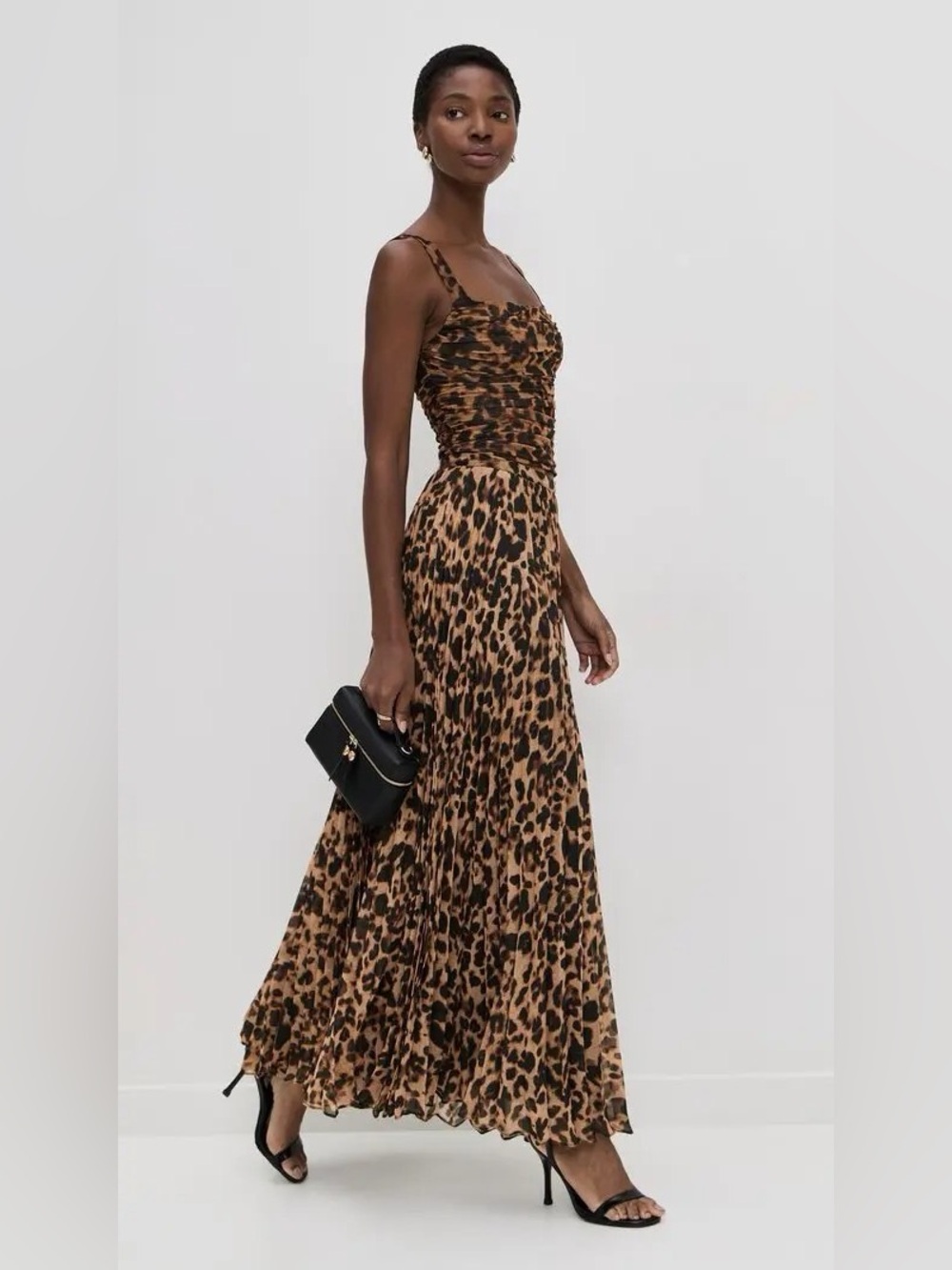 L'AGENCE Women's Torin Pleated Maxi Skirt, Brown Amur Leopard, size 8